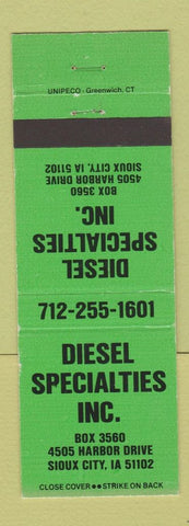 Matchbook Cover - Diesel Specialties Inc Sioux City IA