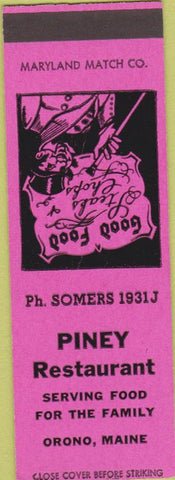Matchbook Cover - Piney Restaurant Orono ME pink