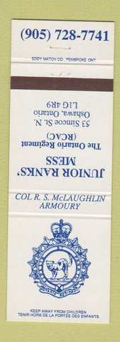 Matchbook Cover - Junior Ranks' Mess RCAC Oshawa ON Canadian Military
