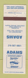 Matchbook Cover - Adams Gas Ignition System Cleveland OH