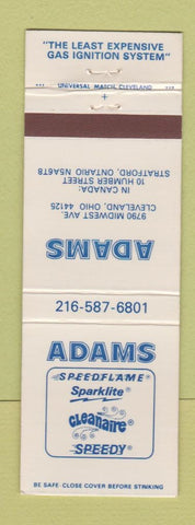 Matchbook Cover - Adams Gas Ignition System Cleveland OH