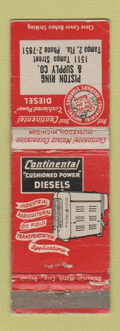 Matchbook Cover - Continental Diesel Engines Piston Ring Tampa FL WORN