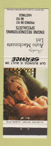 Matchbook Cover - Quality Auto Machinists engines Hastings New Zealand pinup