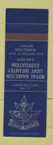 Matchbook Cover - Royal Hamilton Light Infantry ON Canada Military SAMPLE