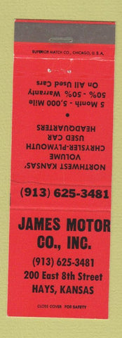 Matchbook Cover - James Motors Hays KS Chrysler Plymouth
