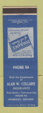 Matchbook Cover - Alan Collard Insurance Ridgeway ON