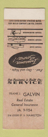 Matchbook Cover - Frank Galvin Real Estate Insurance Hamilton ON SAMPLE