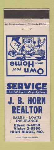 Matchbook Cover - JB Horn Real Estate High Ridge MO WEAR