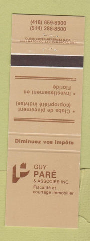 Matchbook Cover - Guy Pare Real Estate QC