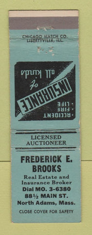 Matchbook Cover - Frederick Broos Insurance Real Estate North Adams MA