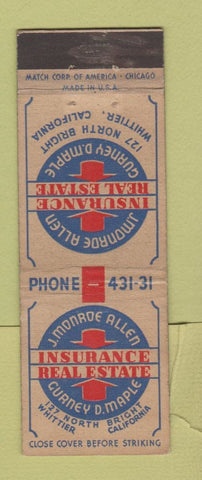Matchbook Cover - Gurney Maple Insurance Real Estate Whittier CA WEAR