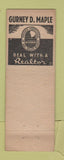 Matchbook Cover - Gurney Maple Insurance Real Estate Whittier CA WEAR
