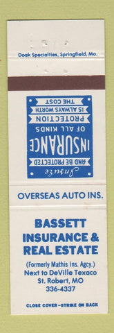 Matchbook Cover - Bassett Insurance Real Estate St Robert MO