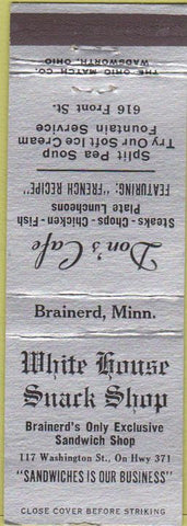 Matchbook Cover - White House Snack Shop no town