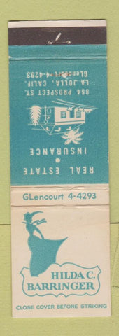 Matchbook Cover - Hilda Barringer Real Estate Insurance La Jolla CA WEAR