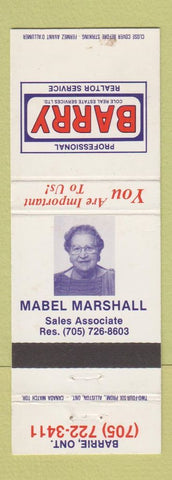 Matchbook Cover - Mable Marshall Barry Real Estate Barrie ON