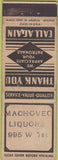 Matchbook Cover - Machovec Liquors no town