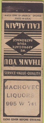 Matchbook Cover - Machovec Liquors no town