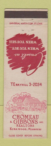 Matchbook Cover - Chomeau Gibbons Real Estate Kirkwood MO WEAR
