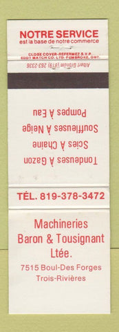 Matchbook Cover - Machineries Baron Tousignant Trois Rivieres QC