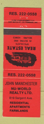 Matchbook Cover - John Manchester Nu World Real Estate