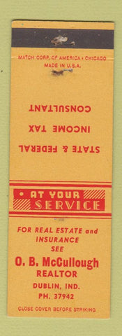 Matchbook Cover - OB McCullough Real Estate Dublin IN WEAR
