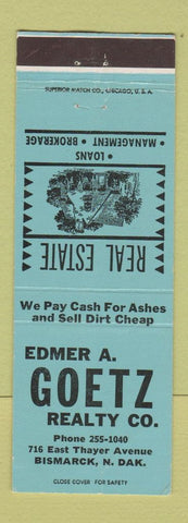 Matchbook Cover - Edmer Goetz Real Estate Bismarck ND