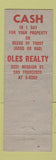 Matchbook Cover - Oles Real Estate San Francisco CA