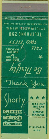 Matchbook Cover - Shorty Cleaner Tailor Stillwater MN tab