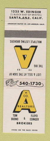 Matchbook Cover - A Co. Real Estate Santa Ana CA