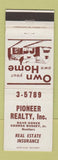 Matchbook Cover - Pioneer Real Estate Insurance