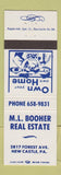Matchbook Cover - ML Booher Real Estate New Castle PA