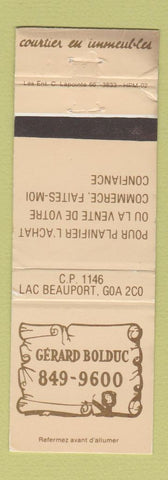 Matchbook Cover - Gerard Bolduc Lac Beauport QC real estate? Business WORN