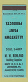 Matchbook Cover - MW Rohland Building Supply Lewisburg PA Allentown Paints