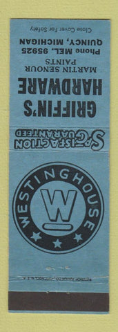 Matchbook Cover - Griffin's Hardware Quincy MI Westinghouse Appliances