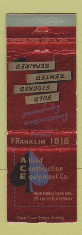 Matchbook Cover - Allied Construction Equipment St Louis MO