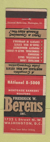 Matchbook Cover - Frederick Berens Real Estate Washington DC Realtor Association