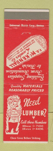 Matchbook Cover - FD McKendall Lumber Providence RI