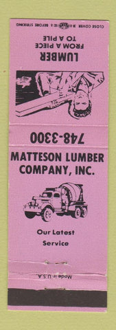Matchbook Cover - Matteson Lumber Chicago IL PURPLE