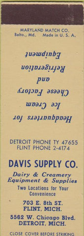 Matchbook Cover - Davis Supply Co Dairy Creamery Detroit MI
