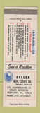 Matchbook Cover - Geller Real Estate Lebanon PA