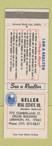 Matchbook Cover - Geller Real Estate Lebanon PA