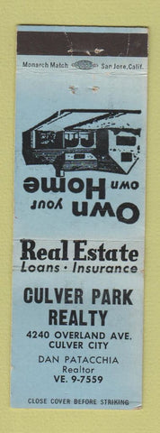 Matchbook Cover - Culver Park Real Estate Culver City CA WEAR