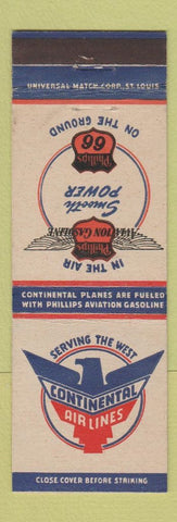 Matchbook Cover - Continental Airlines Phillips 66 oil gas