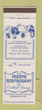 Matchbook Cover - Presto Restaurant Wilmington DE
