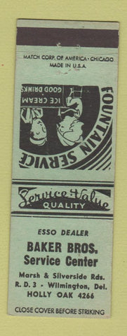 Matchbook Cover - Baker Bros Service Esso oil gas Wilmington DE