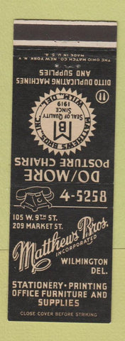 Matchbook Cover - Matthews Bros Stationery Printing Wilmington DE