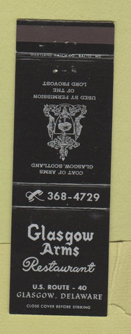 Matchbook Cover - Glasgow Arms Restaurant Glasgow DE