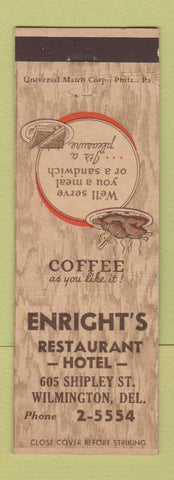 Matchbook Cover - Enright's Restaurant Hotel Wilmington DE