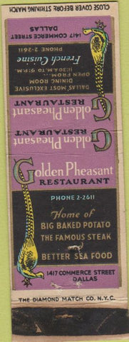 Matchbook Cover - Golden Pheasant Dallas TX